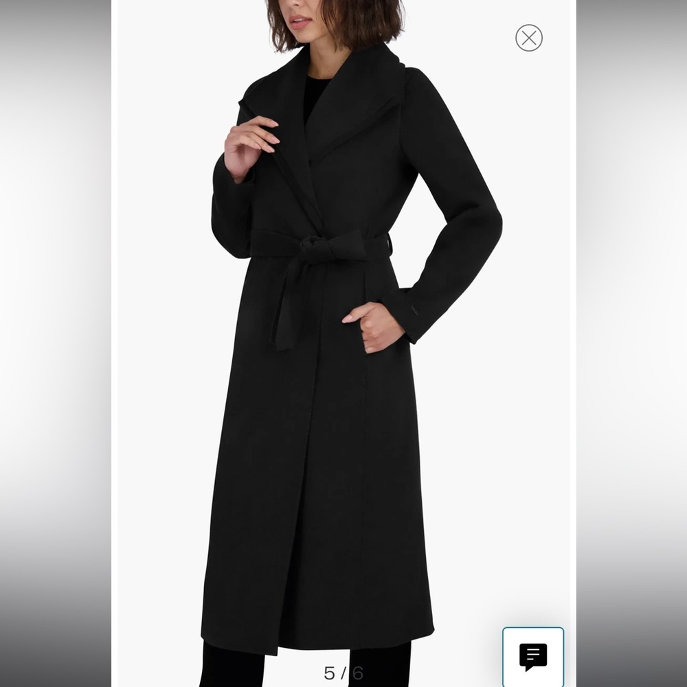 TAHARI belted long black coat, XS